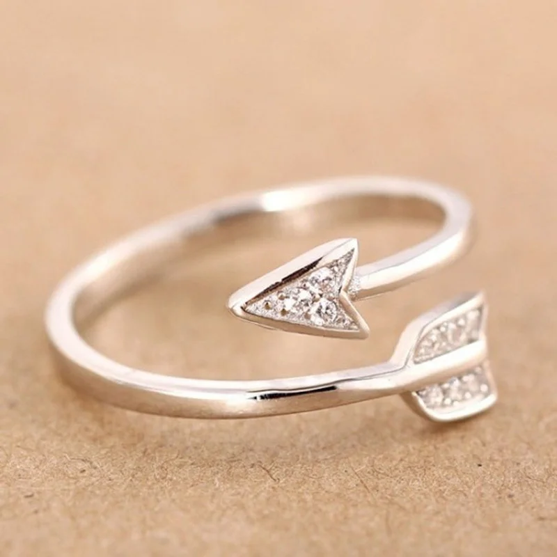 2022 New Arrival Fashion 925 Silver Plated Arrow Crystal Rings For Women Adjustable Engagement Ring  Women Jewelry Gift