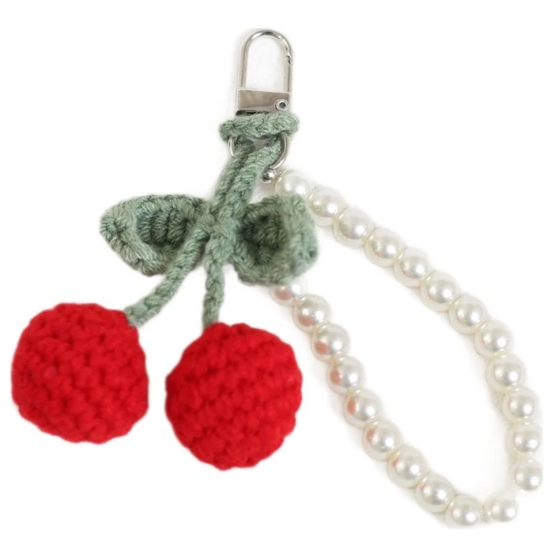 Стильный вязаный крючком брелок в виде вишни ручной работы с плюшевой подвеской