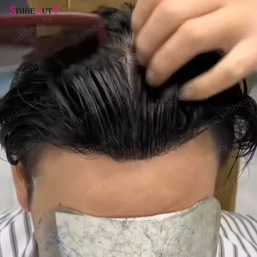 Men Toupee Natural Hairline Super Durable Skin Thin Brown Grey Black 1B40 1B80 Human Hair Wigs Full Pu Capillary Prosthesis