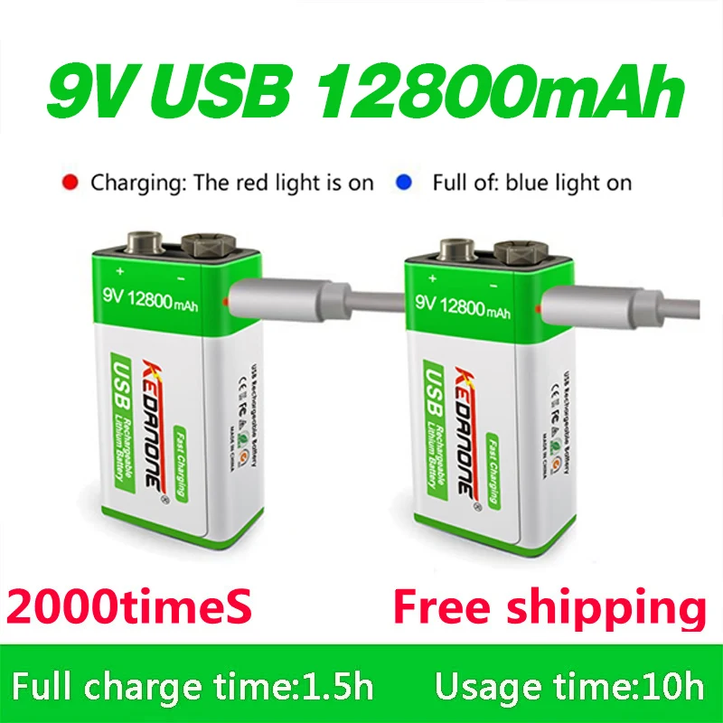

Аккумуляторная батарея 6F22, 12800 мАч, 9 В, Micro USB