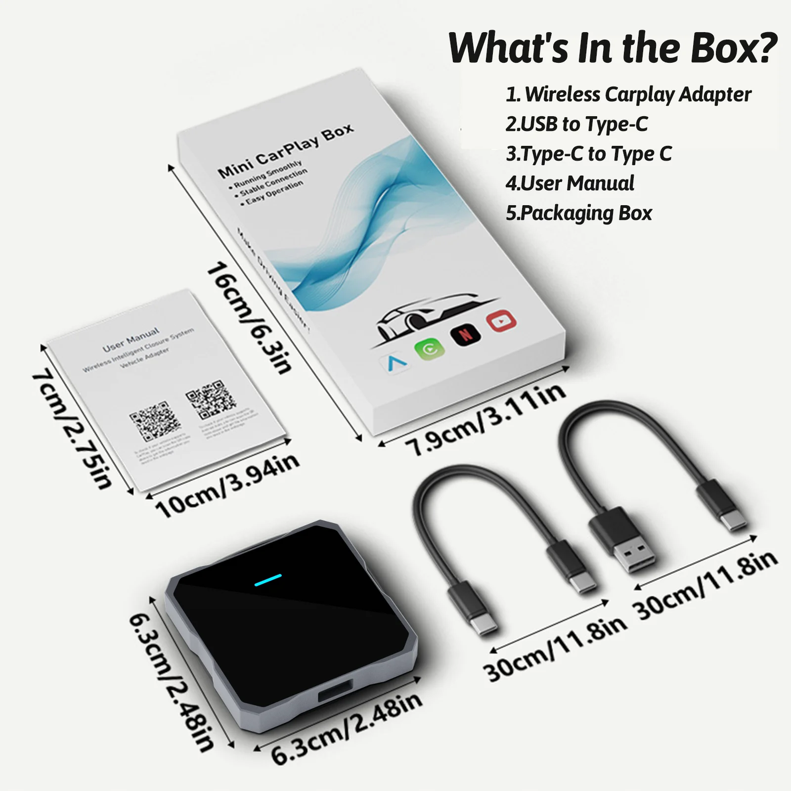 

Обновление автомобильного экрана, проводной к беспроводному автомобильному адаптеру Ai Box для Youtube Netflix, беспроводной адаптер Carplay, автомобильный медиаплеер