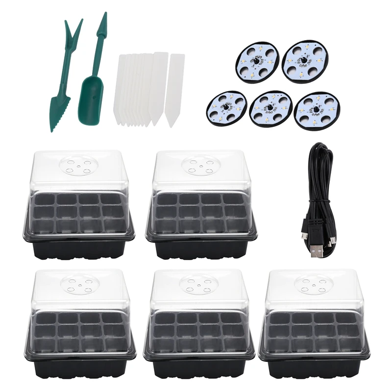 

5PCS Seed Starter Tray Kit With Dome And Lightweight Greenhouse Grow Tray Plant Germination Tray