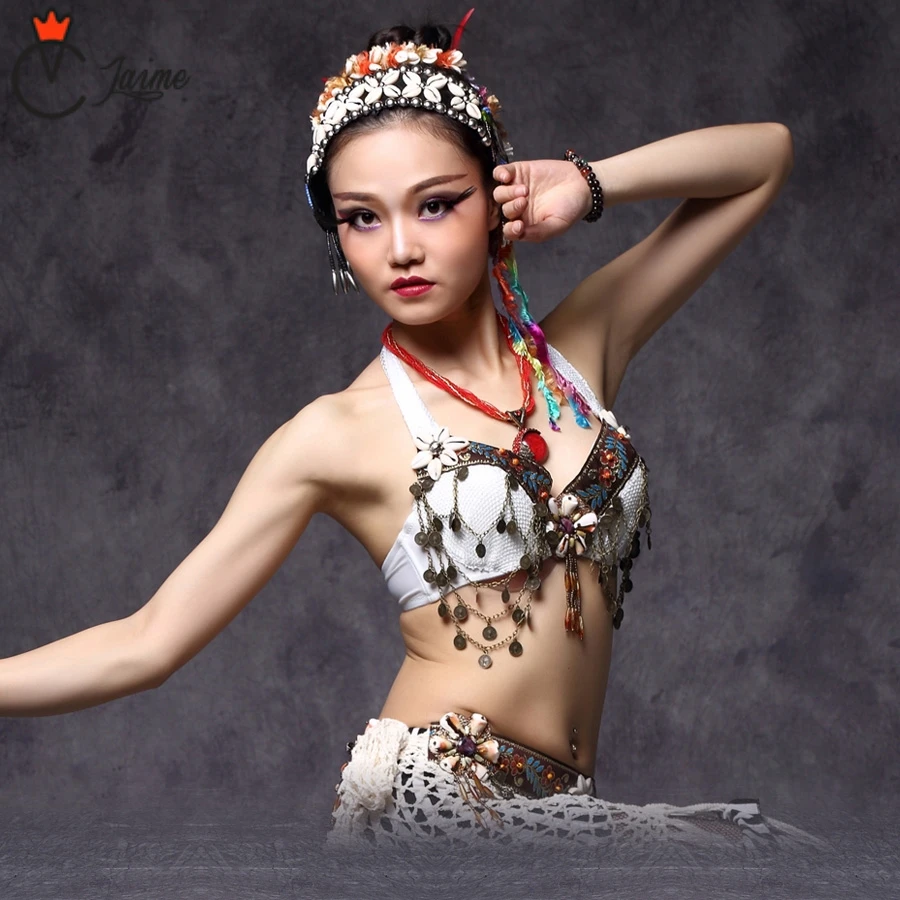 

New 2018 Tribal Belly Dance Chain Bra Metallic Studs Push Up Bra B/C CUP Vintage Coins Bras Tribal Dance Tops