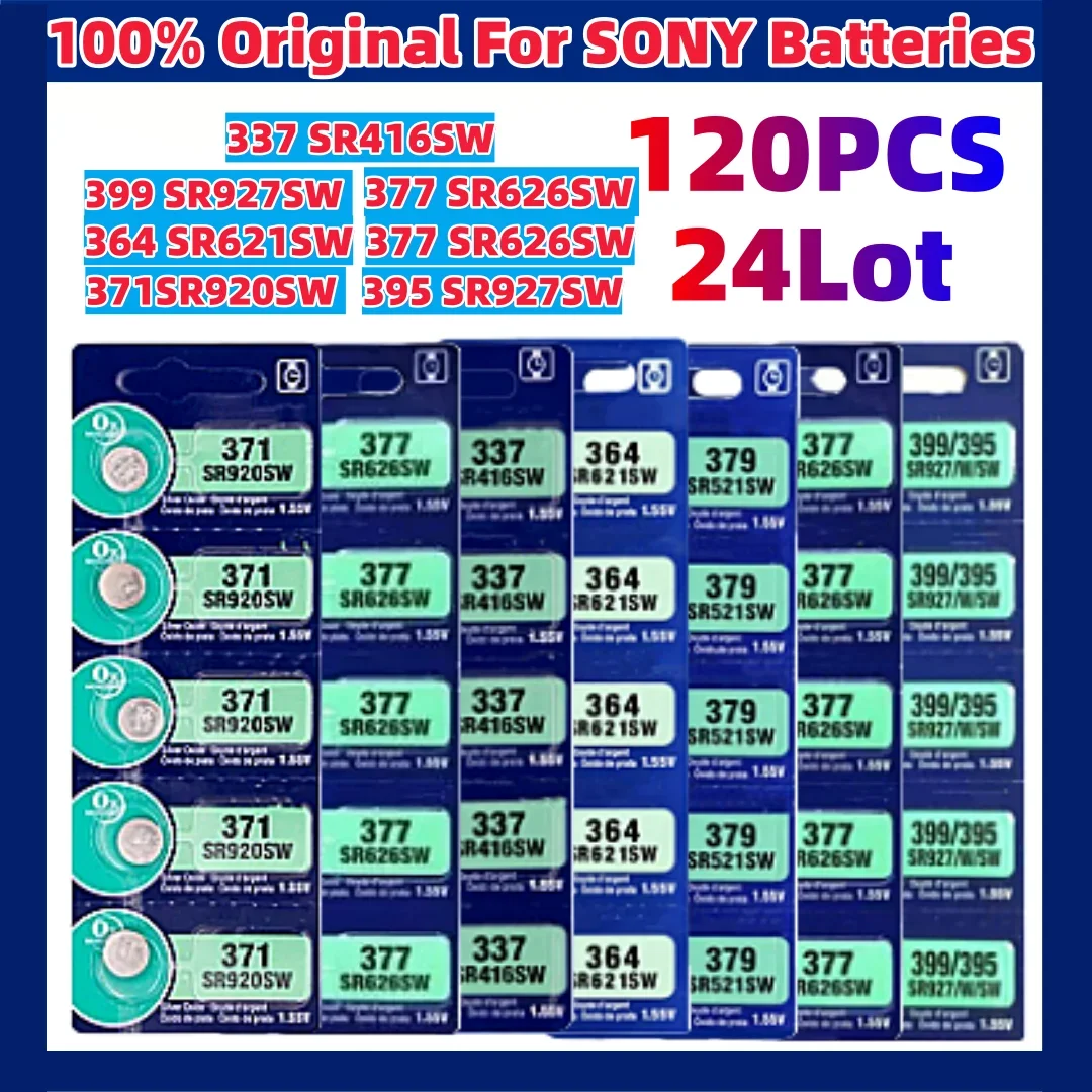 120 шт. для Sony 337 SR416SW 364 SR621SW 371 SR920SW 377 SR626SW 379 SR521SW 395 399 SR927SW серебряный аккумулятор
