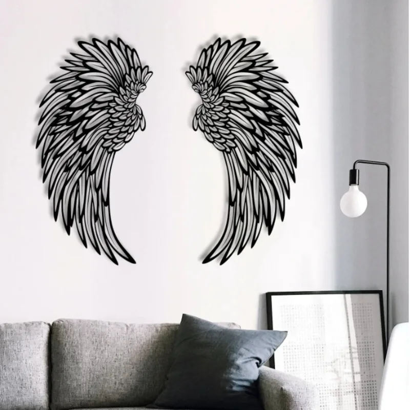 

Angel Wings Wall Sticker Iron Art Wall Hanging Statue LED Light Photography Atmosphere Artcraft Pendant Ornament Gift Home Decor