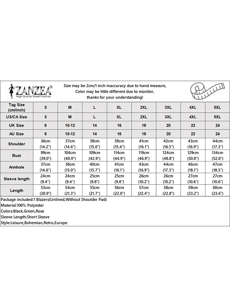 ZANZEA Летний женский пиджак Стильные куртки с лацканами и воротником Однотонная