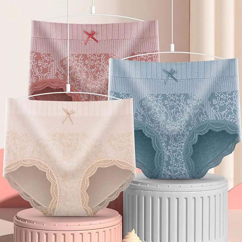 

Breathable Women Underwear Women High-waist Underwear Flower Print Lace High Waist Women's Briefs Tummy Control Postpartum