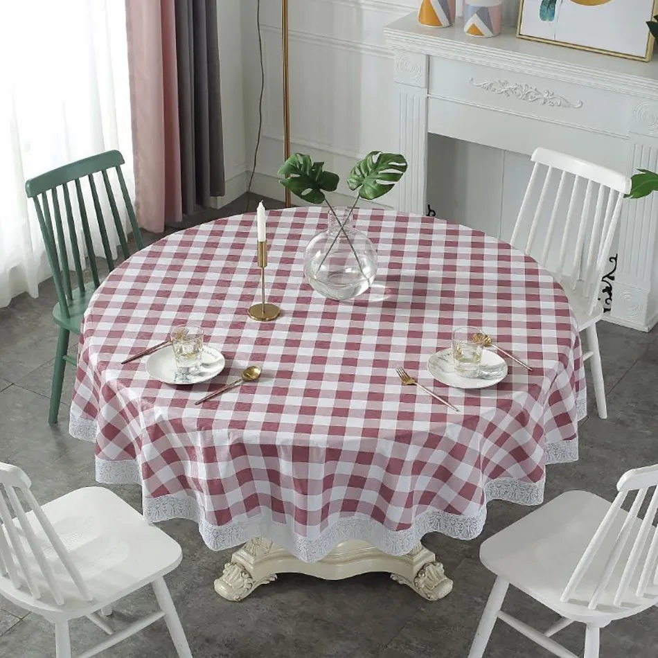 

Round Tablecloth Plastic PVC Soft Geometric Embossing Dinning Living Room Waterproof Oilcloth Table Cloth Cover Mat Home Decor
