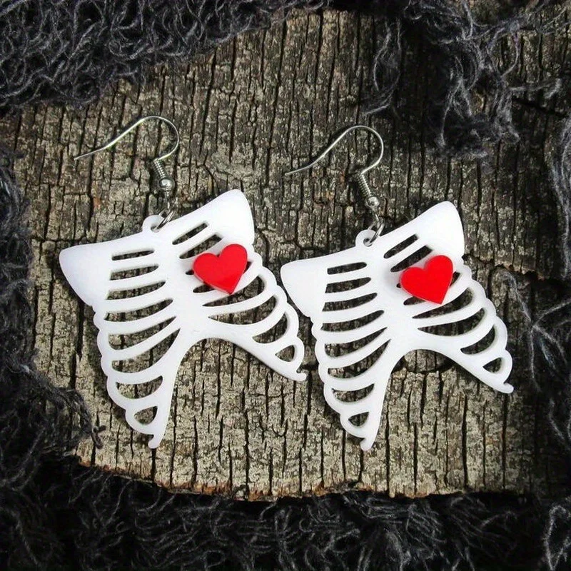 

Halloween Red Heart skeleton Earrings Acrylic Personality Blood Fashion Jewelry