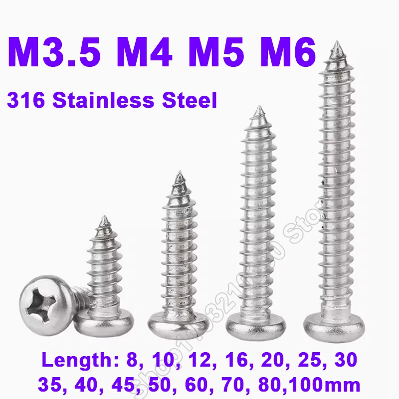 

Саморезы Из Нержавеющей Стали M3.5 M4 M5 M6 316, длина винта 8 10 12 16 20-100 мм