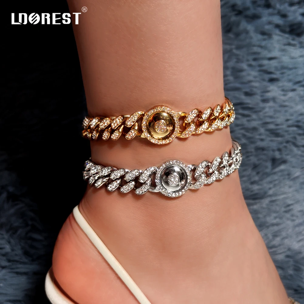 

Punk Round Evil Eye Cuban Anklets For Women Iced Out Rhinestones Miami Cuban Link Ankle Chain Bracelet On Leg Beach Jewelry 2022