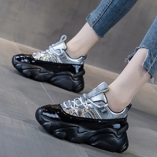 

Женские массивные кроссовки, Вулканизированная подошва, увеличенный круглый носок, модная спортивная обувь для отдыха, E838