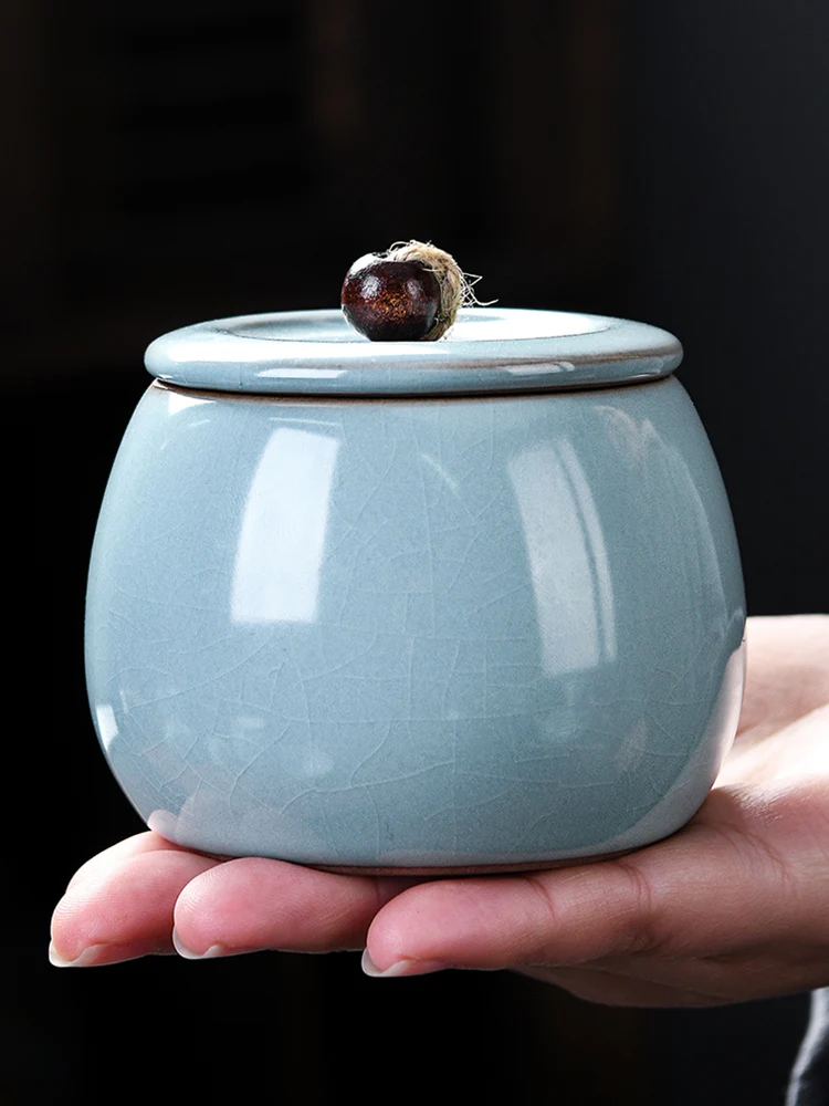 Ru Kiln Tea Jar Sealed Cans Retro Storage Tank Large Ceramic Pu'er Storage Box Tea Package Box