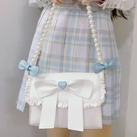 cute lolita crossbody bags with pearl chain womens harajuku kawaii shoulder bag japanese jk ruffle bowknot handbags 2022