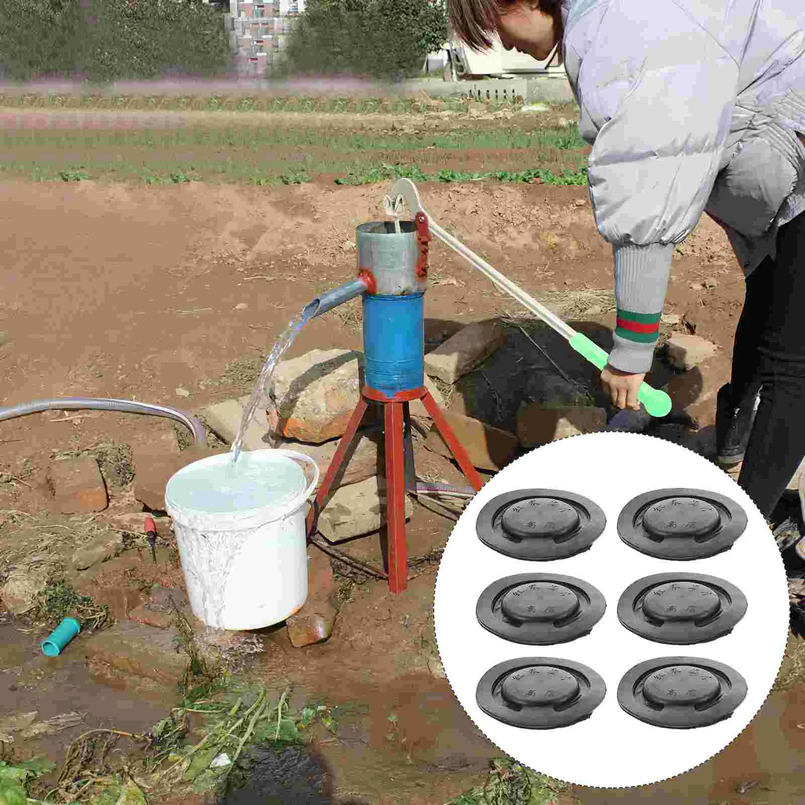 

6 Pcs Hand Pump Water Bowl Seal Washer Valves Universal Cup Lower Portable Pitcher Repair Kit Rubber Well Piston