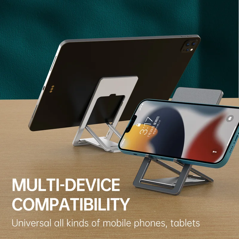 

Aluminum Alloy Foldable Table Phone Stand Phone Holder Ultra-thin Cell Phone Stand for iPhone Xiaomi Foldable Mobile Phone Stand