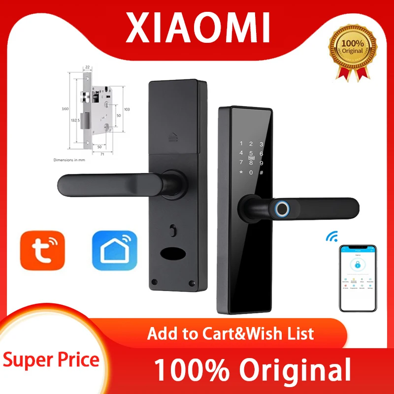 

XIAOMI Tuya Wi-Fi электронный умный дверной замок с Биометрическим отпечатком пальца/смарт-картой/паролем/ключом разблокировки/USB зарядкой