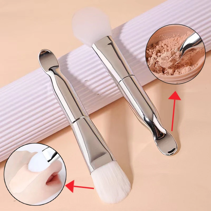 

Double Head Mask Makeup Brush Dust Scoop Soft Hair Mask Brush Beauty Tool Silica Gel Coated Double Head Mask Brush Make Up Tools