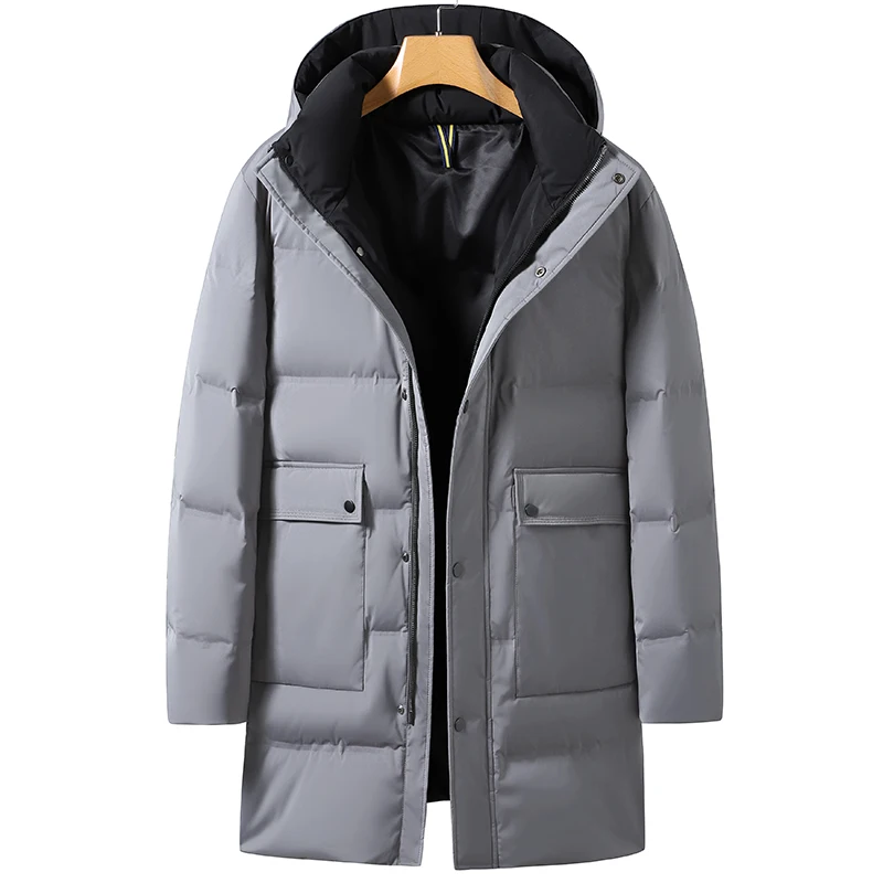

Winter new men's mid-length down jacket thickened warm jacket with removable cap