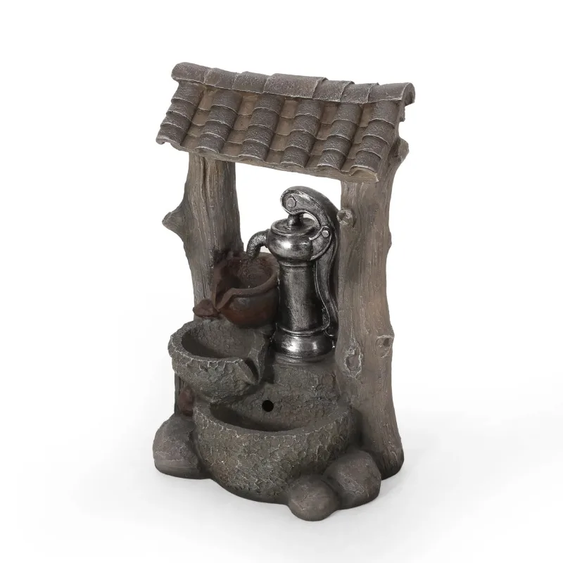 

Noble House Orville Outdoor 3-Tier Water Pump Fountain, Brown and Gray