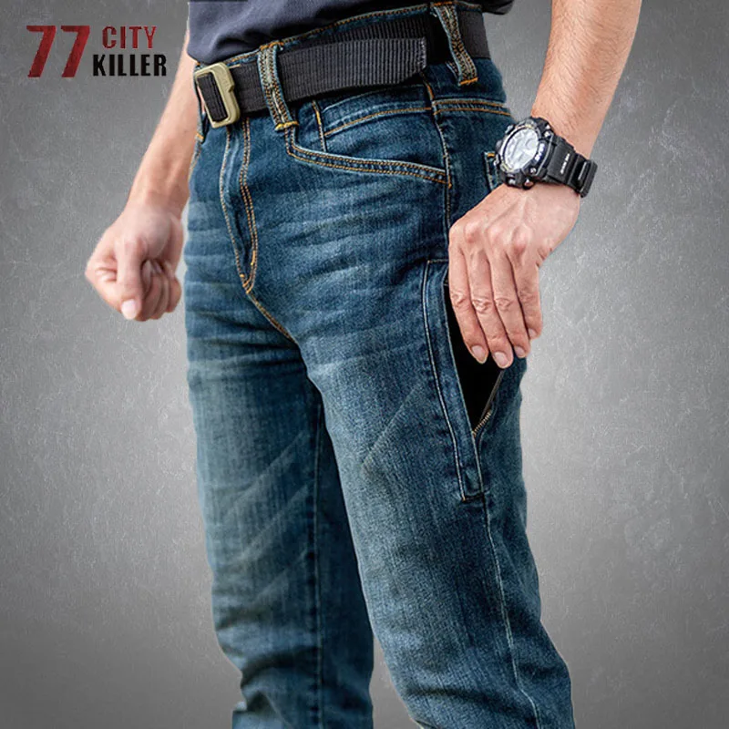 Tactical Jeans Men Multiple Pockets Wear-resistant Cargo Trousers Male Outdoor Business Classic Casual Straight Mens Jeans Pants