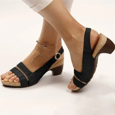 

Summer Sexy Women High Heels Sandals Peep Toe Slip-On PU 6CM Square heel LEISURE High Quality Summer Women Shoes brown