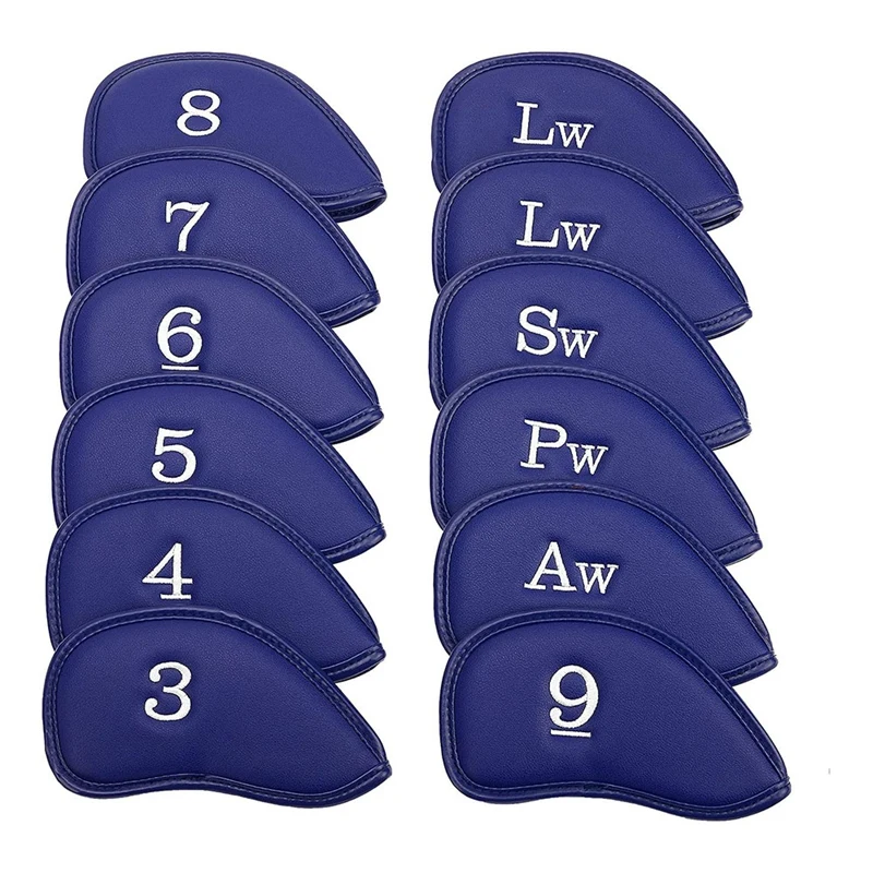 

12Pcs Thick Synthetic PU Leather Golf Iron Head Covers Set Headcover Fit Most Irons