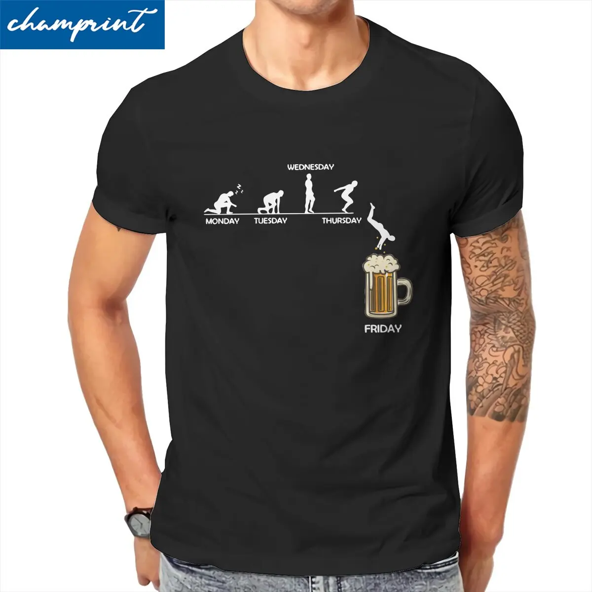 

Jumping into the Beer Friday Evolution Men T Shirt Creative Tee Shirt Short Sleeve Crew Neck T-Shirt 100% Cotton Party Clothes