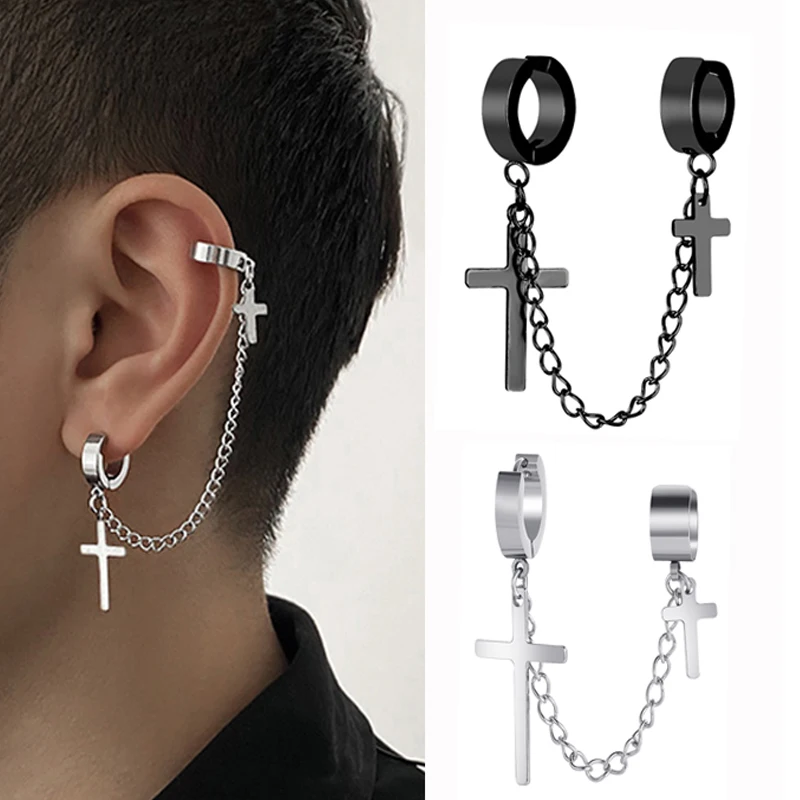 

1Pcs Fashion Punk Cross Clip Earring for Teens Women Men Ear Cuffs Zinc Alloy Cool Jewelry Vintage Retro Chain Metal Earings