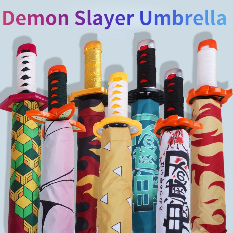 

Demon Slayer Umbrella Anime Umbrellas Three Folding Sunshade Rains Foldable Anti-UV Multifunctional Rain Gear Home Decoration