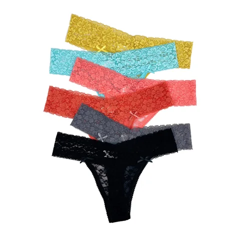87402 Woman Lingerie 5 PCS/Set Low Waist Transparent Panties Women Underwear G Strings Ladies Lace Thongs