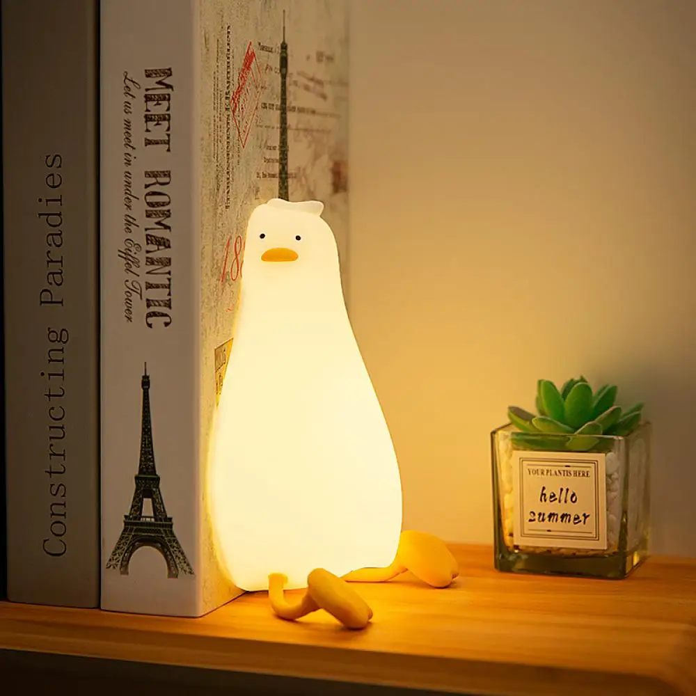 

LED Lying Flat Duck Night Light USB Charging Bedside Sleep Lamp Silicone Pat Dimming Atmosphere Table Lamp Phone Holder Kid Gift