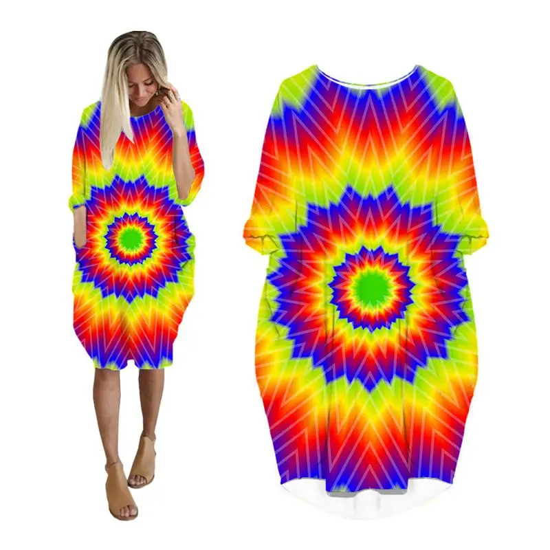 

hypnotize batwing pocket dress women 3d streetwear long sleeve fashion dresses casual harajuku plus size clothing vortex clothes
