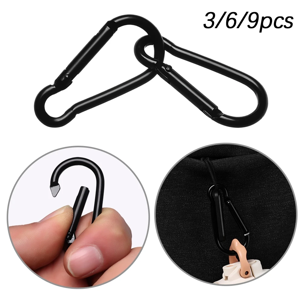 

3/6/9pcs Quickdraws Climbing Camping Hiking Black Packback Buckles D Carabiner Keychain Snap Clip Water Bottle Hooks
