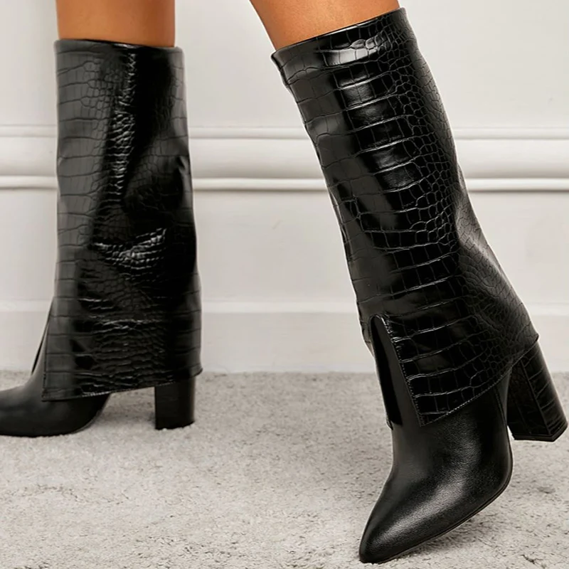 

Женские сапоги до середины икры без застежки с острым носком, женские повседневные уличные сапоги на каблуке, элегантные вечерние классиче...
