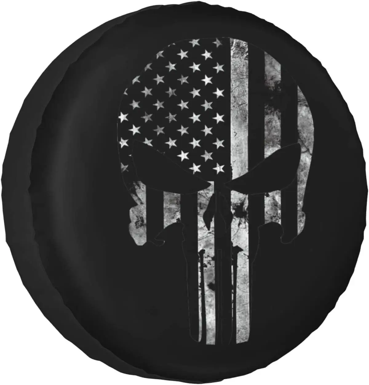 

NIAEIAIE Rv Spare Tire Cover Wheel Black Vintage American Flag Skull Patriotic for RV SUV Trailer Truck Protectors Waterproof Du