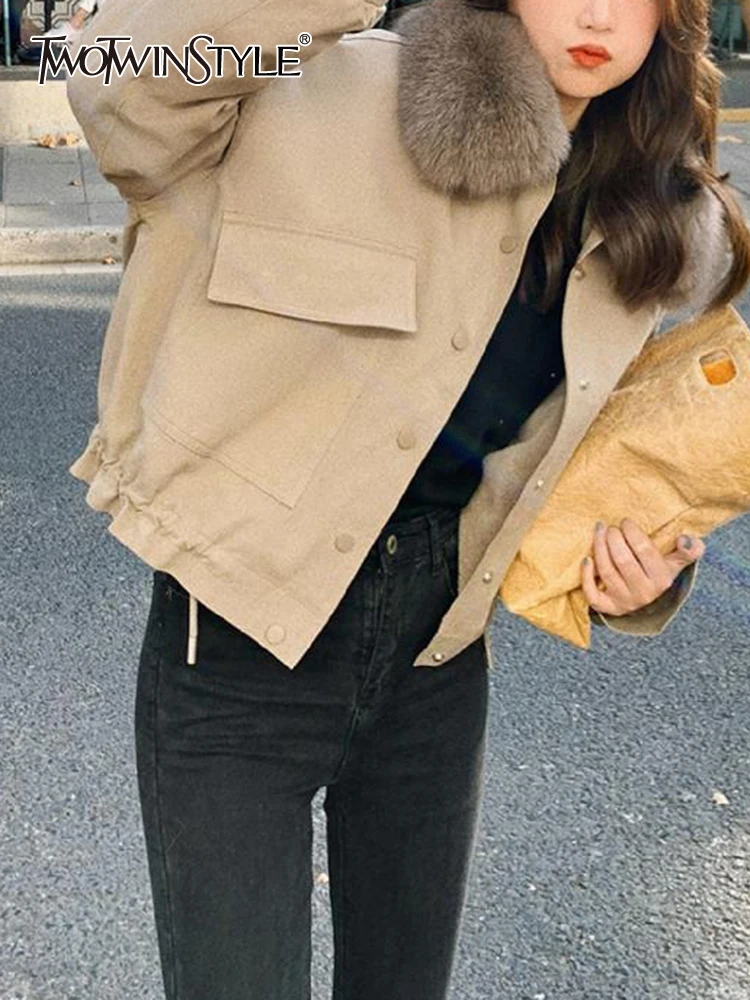 

Женское однобортное пальто TWOTWINSTYLE, голубое пальто составного кроя с отворотами и длинными рукавами,