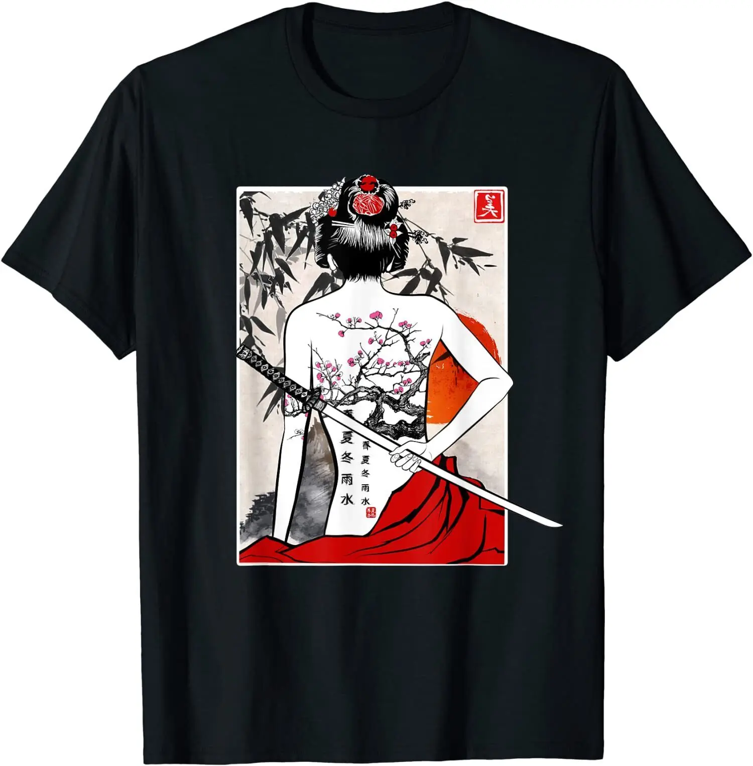 

Japanese Samurai Culture Scenery Vintage Sakura O-Neck Cotton T Shirt Men Casual Vintage Tees Tops Dropshipping