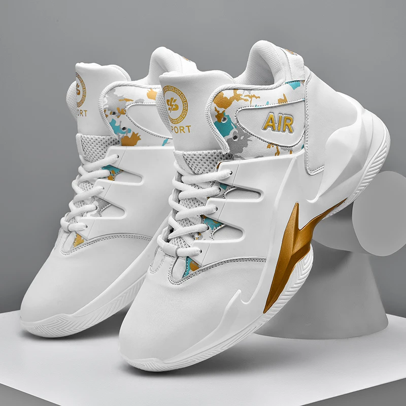 Professional Breathable Leather Basketball Shoes Unisex Anti-shock Men Athletic Shoes Comfy Non-slip Women Training Sports Shoes