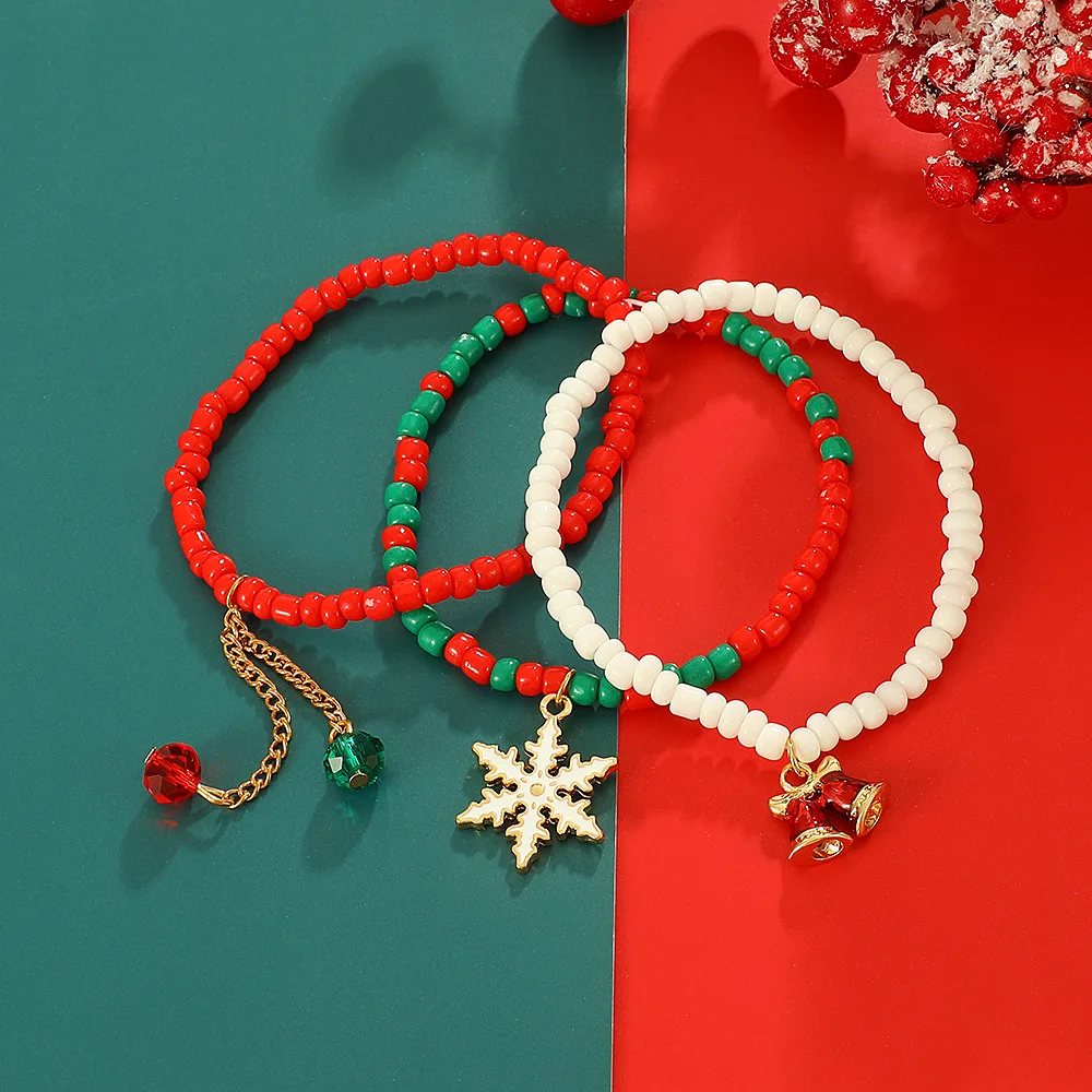 

Christmas Beads Bracelets Set Fashion Personality Color Snowflake Bell Bracelet Holiday Gift
