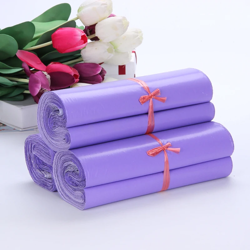 Bolsas de embalaje de correo de mensajería púrpura, sobres de plástico autoadhesivos para envíos a granel, 50 piezas