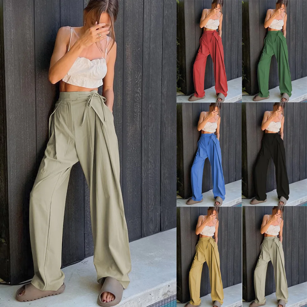 2023 Summer Solid Women Pants Loose Wide Leg High Waist Casual Trousers Dropped Brand New Female Clothing