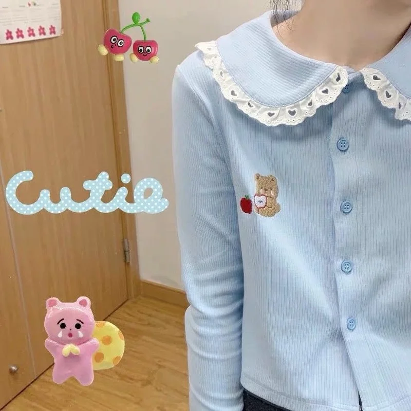 

Deeptown Kawaii Women Shirts Sweet Japanese Style Blouses Lolita Cute Tops Preppy Female Long Sleeve Knitted Cardigan Soft Girl