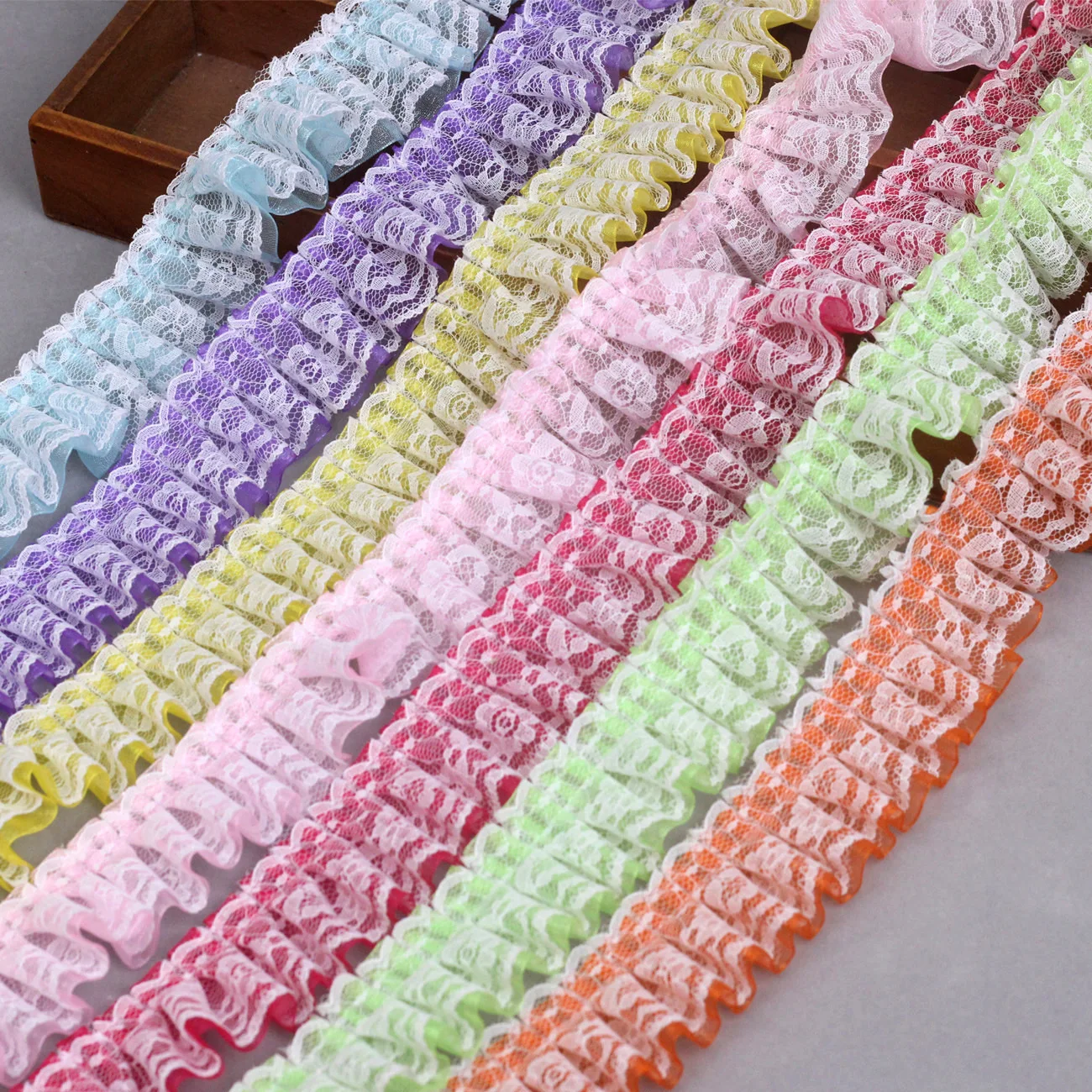 1M Latest Pleated Lace Fabric Ribbon 4cm Blue Purple Lace Trim DIY Sewing Guipure Craft Supplies Pink Green Laces Material KQ40