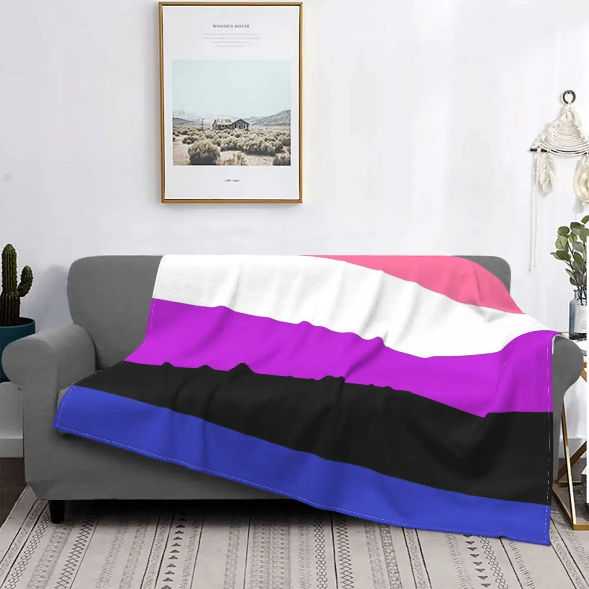 

Genderfluid Pride Flag Blanket Flannel Bedspread Sheet Check Sheet Check Sofa Hooded Blanket Quilt and Quilt