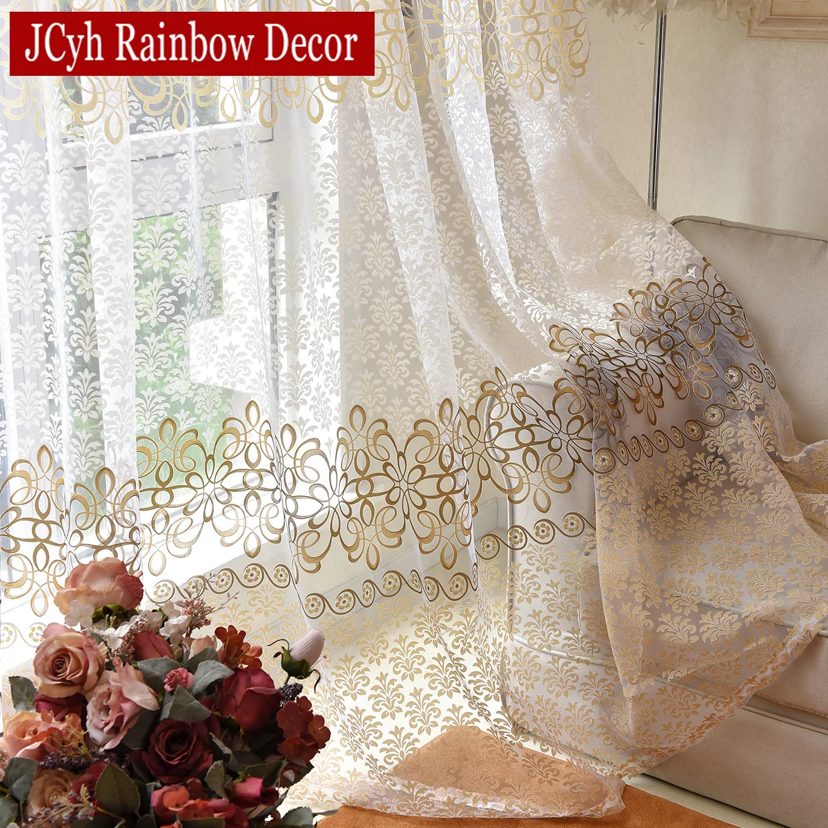 Modern Flora Tulle Curtains For Living Room Bedroom Blue Voile Sheer Window Kitchen Door Curtain Fbric Drapes | Дом и сад