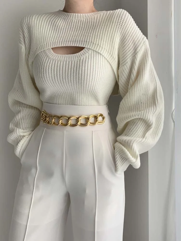 

Элегантные женские костюмы из 2 предметов, женские шикарные Свободные повседневные Пуловеры и топы, женские вязаные комплекты