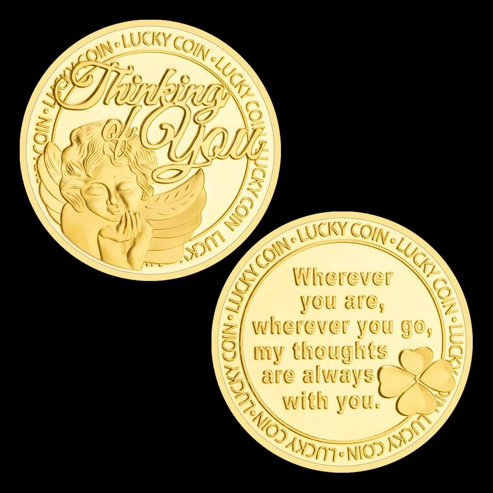 Thinking of You Basso-Relievo Collectible Coins Silvery Golden Plated Souvenir Coin Creative Gift