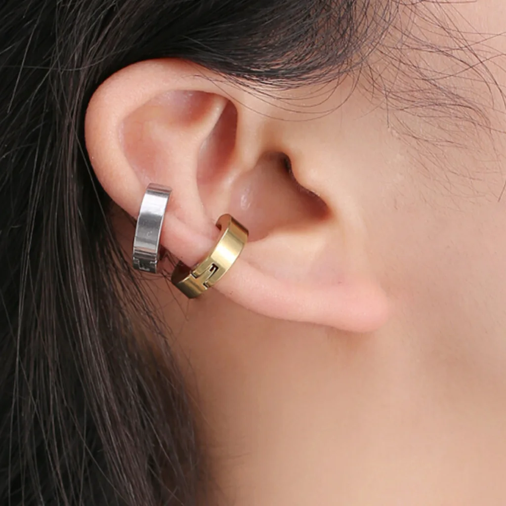 

Ear Clip For Women Men 1Pc Simple No Piercing Earrings Titanium Steel Clip-on Fake Earring RoundPunk Party Fashion Sexy Jewelry