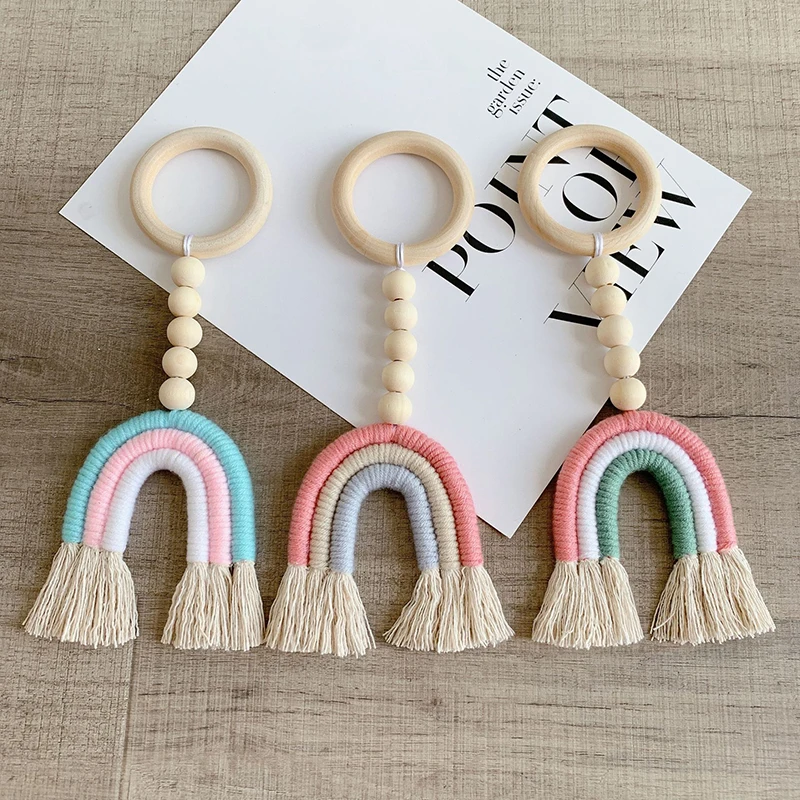 

Rainbow Wall Hanging Decoration Boho Home Decor Party Supplies Baby Shower Dorm Kid Room Wood Bead Tassels Ornaments Decor